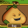 Bag, laughing, showing his sharp teeth.